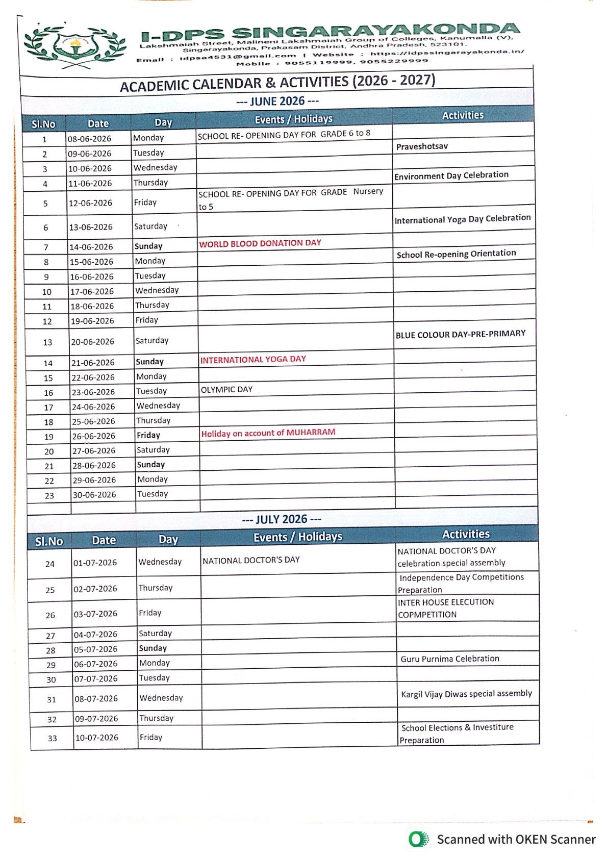 Academic calendar 2026–27 — page 1